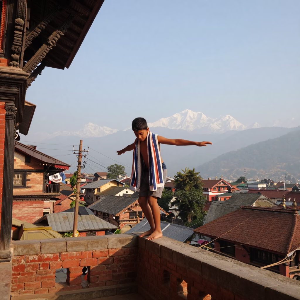 Evening Light on Boy in in Kathmandu, Nepal
