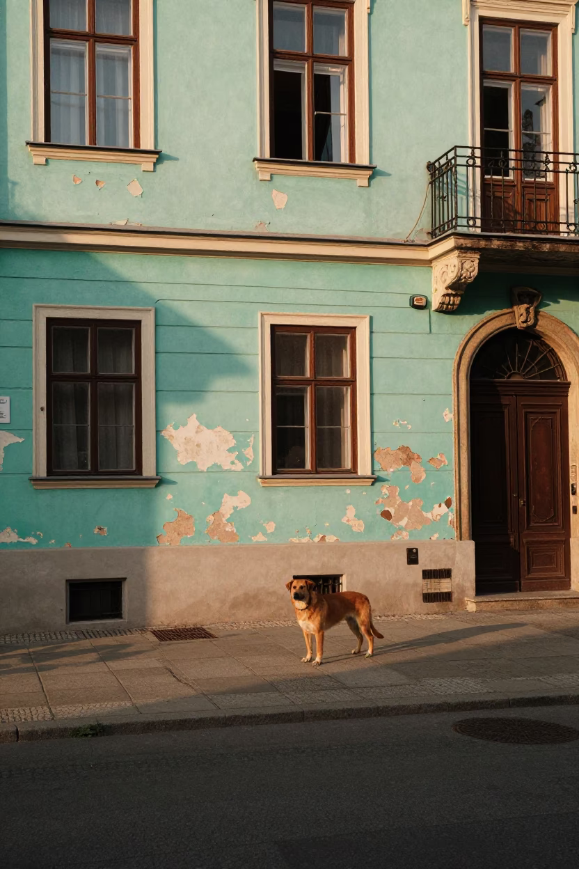 Evening Light on Brown Dog in Budapest in in Budapest, Hungary