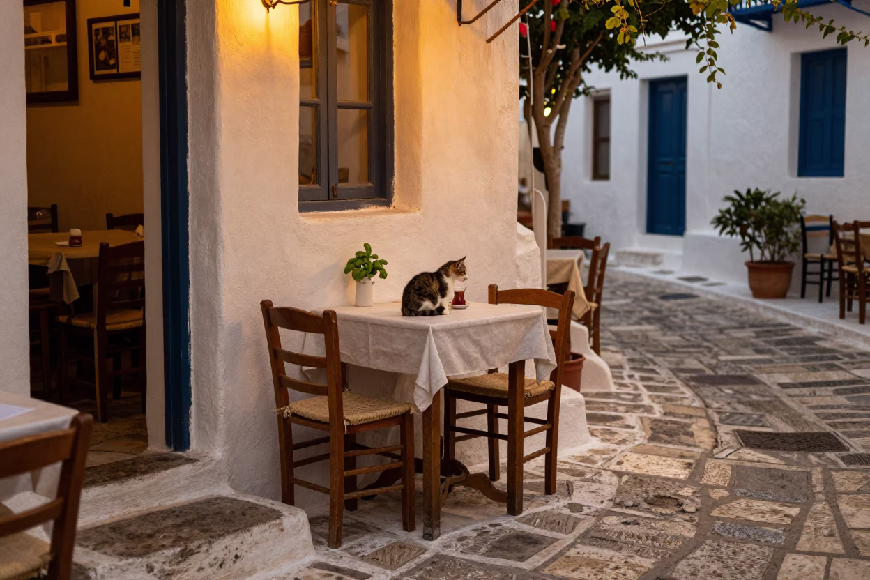 Evening Light on Cat in Athens in in Athens, Greece