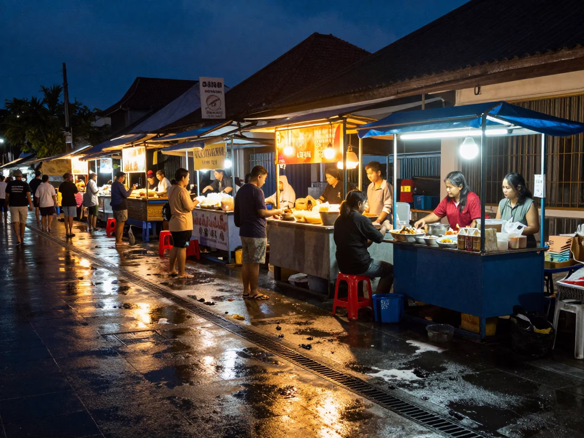 Evening Light on Customers in Denpasar in in Denpasar, Indonesia
