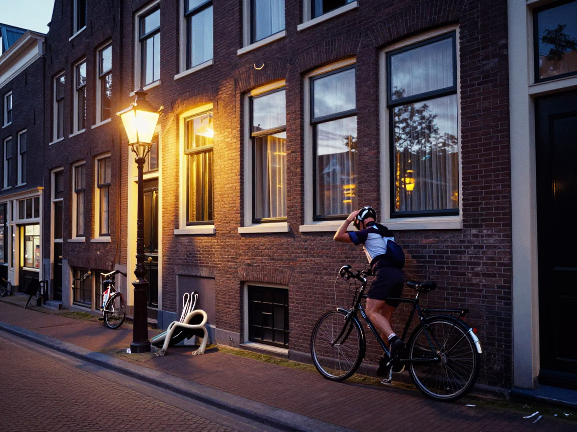 Evening Light on Cyclist in Amsterdam in in Amsterdam, Netherlands