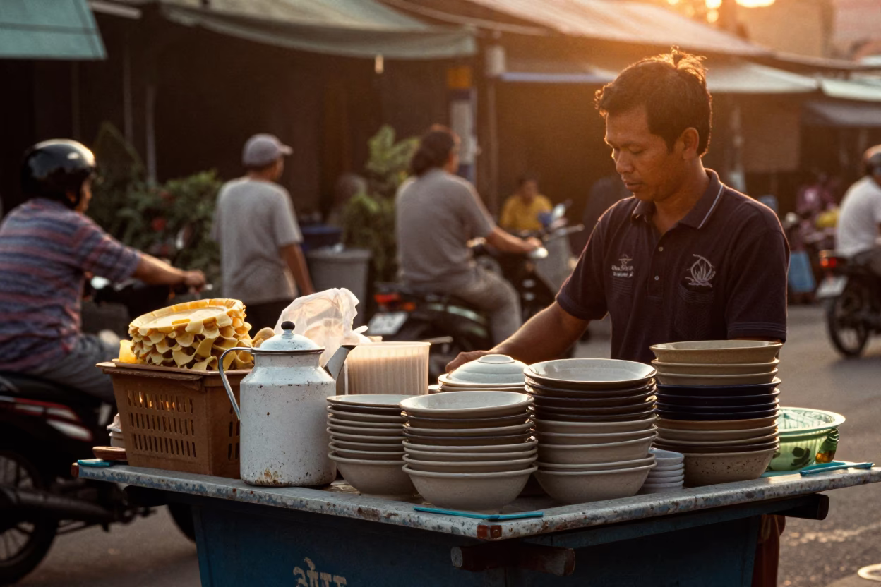 Evening Light on Evening Stall in Surabaya in in Surabaya, Indonesia