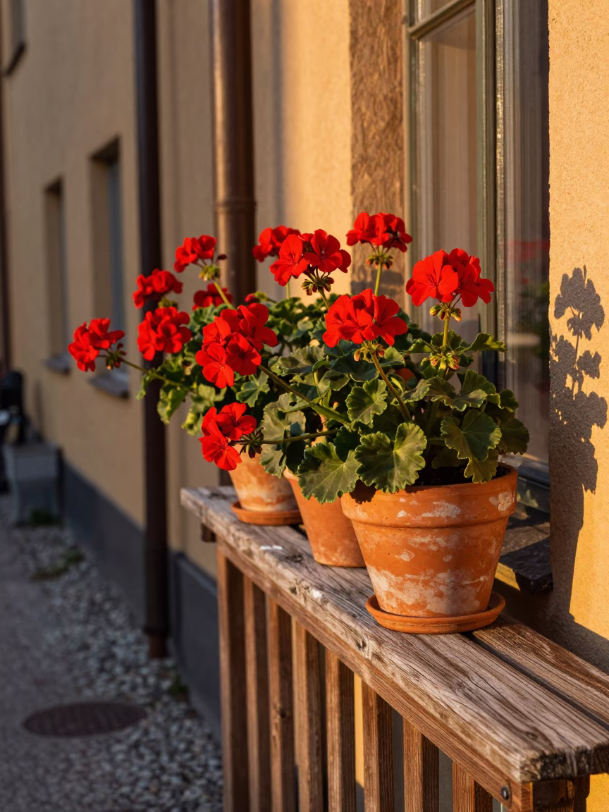 Evening Light on Geraniums in Stockholm in in Stockholm, Sweden