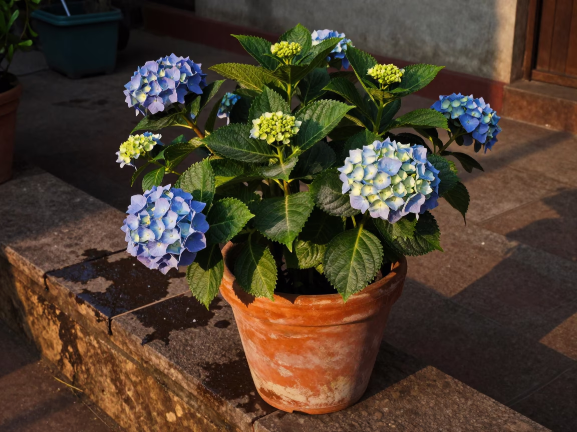 Evening Light on Hydrangeas in Chennai in in Chennai, India