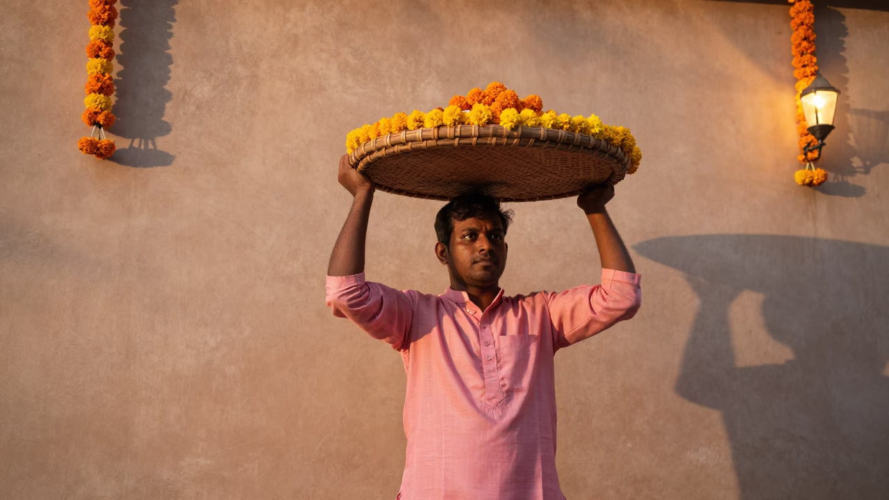 Evening Light on Lamp in in Jaipur, India