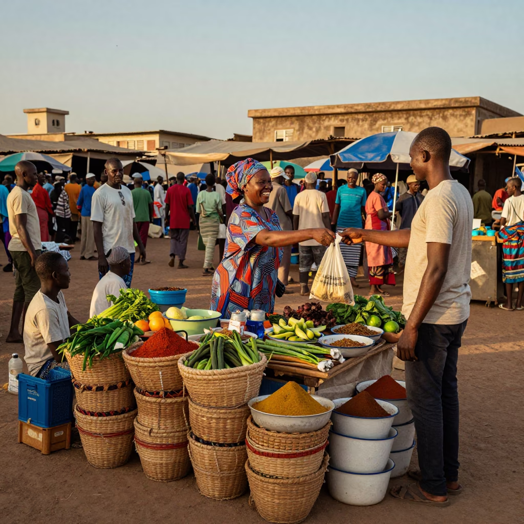 Evening Light on Market Scene in Dakar in in Dakar, Senegal