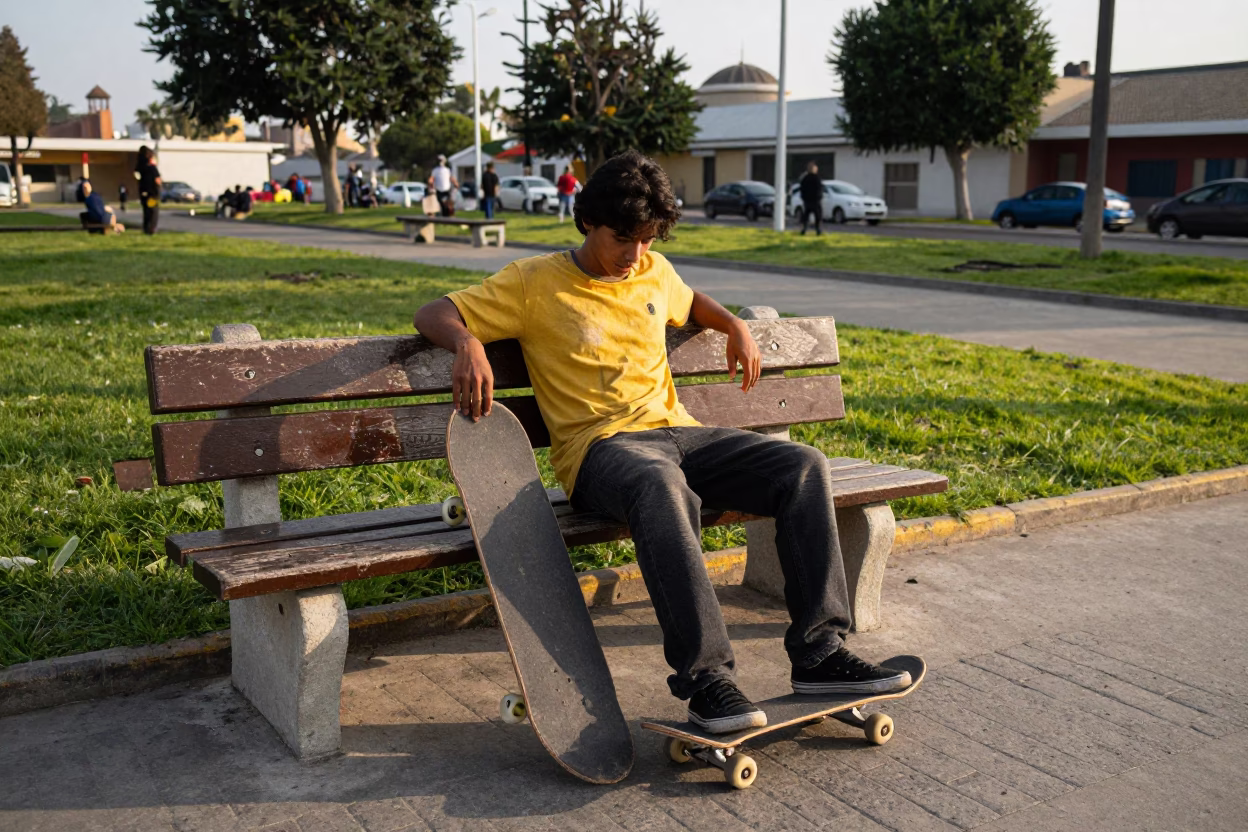 Evening Light on Skateboarder in Lima in in Lima, Peru