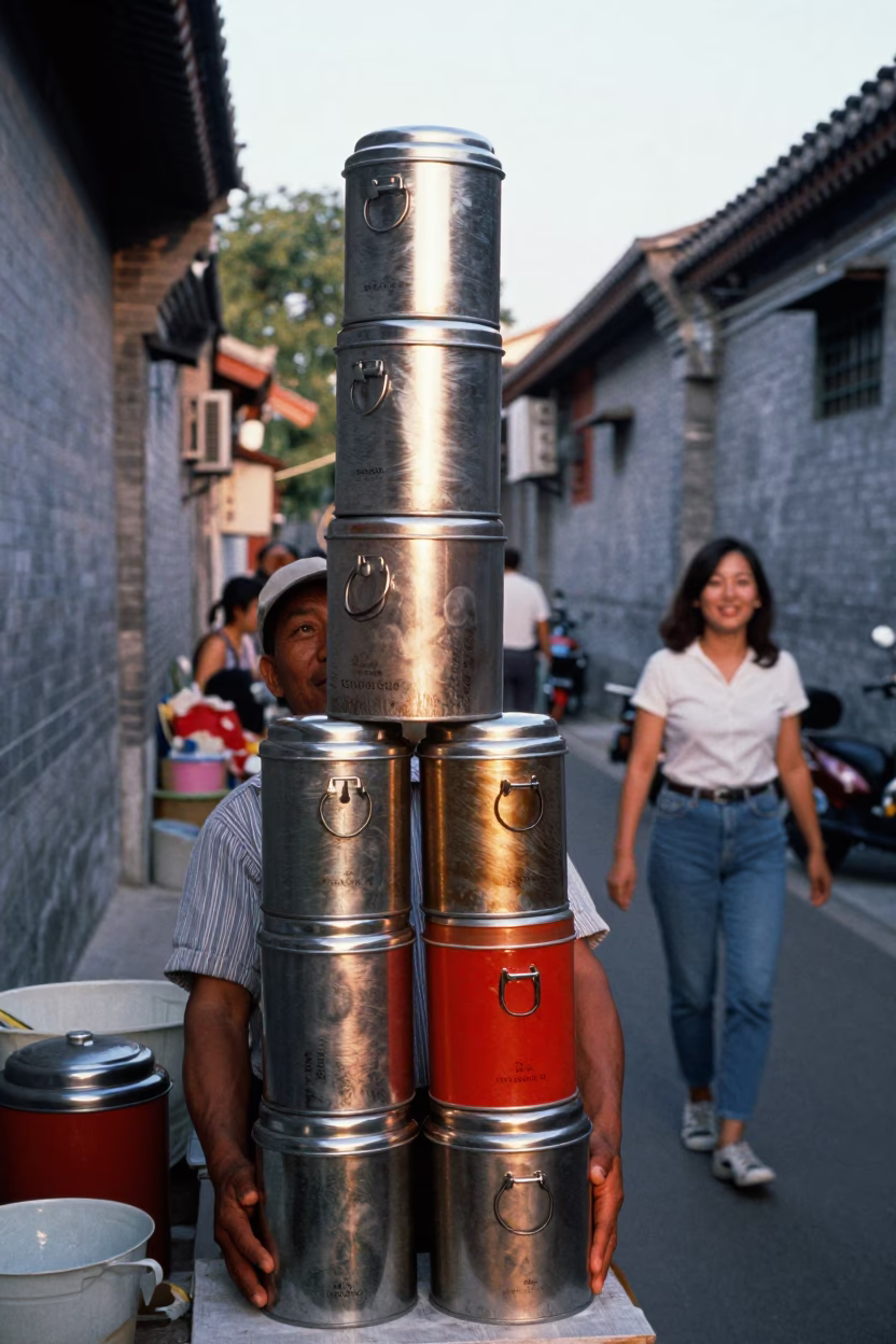 Evening Light on Vendor in in Beijing, China