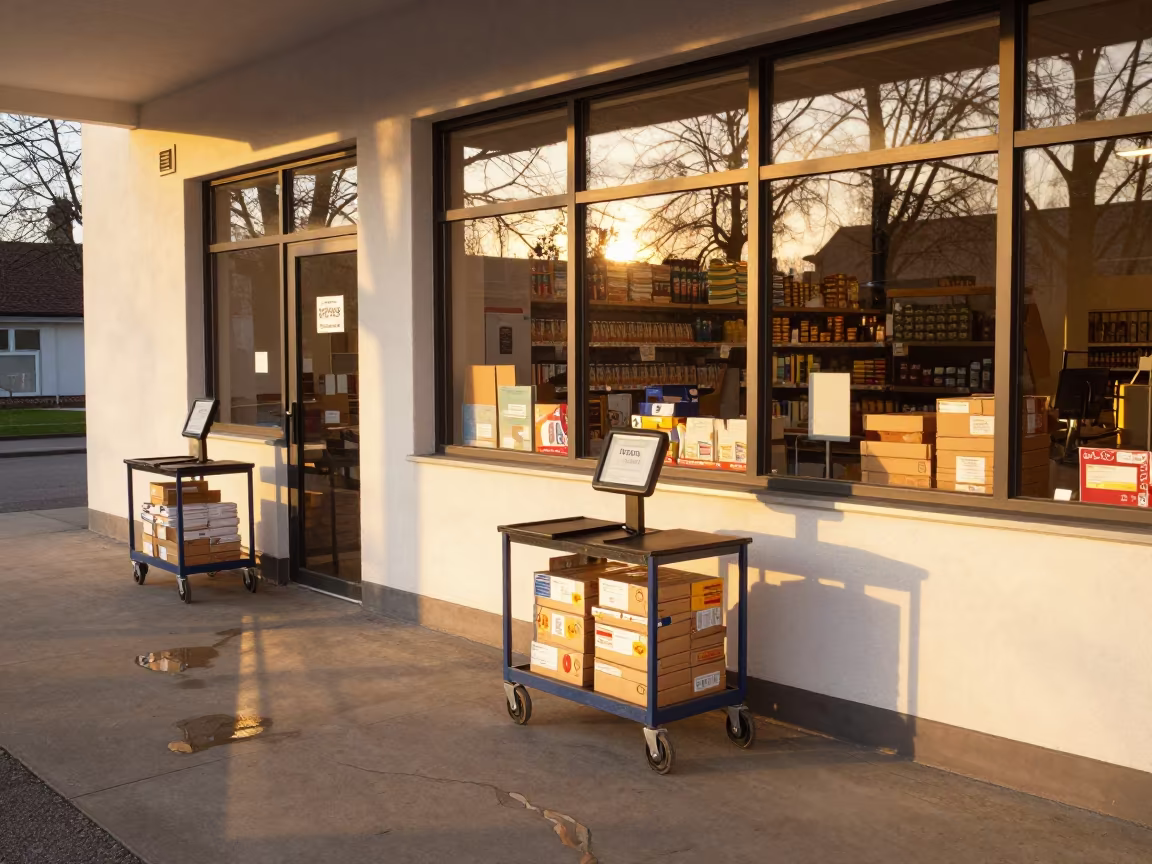 Evening Light in Wholesale Checkout Area in inside a storefront prepared for opening near Ulm