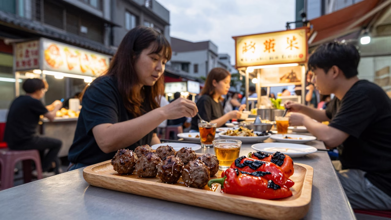 Evening Meal at Honeyed Evening Light in Kaohsiung in in Kaohsiung, Taiwan