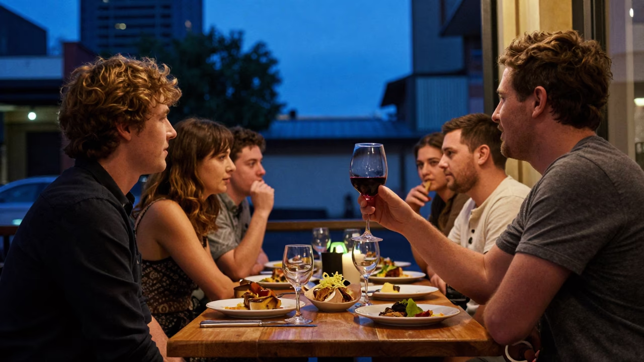 Evening Meal in Melbourne at The Last Blue Light Of Evening in in Melbourne, Victoria, Australia