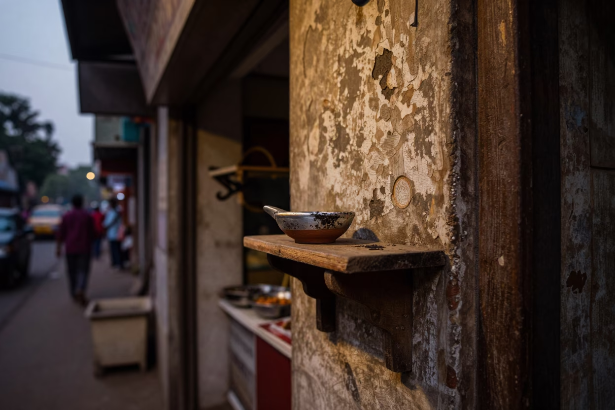 Evening Mumbai Street Scene with Smudged Shelf Bracket and Signet Ring in in Mumbai, India