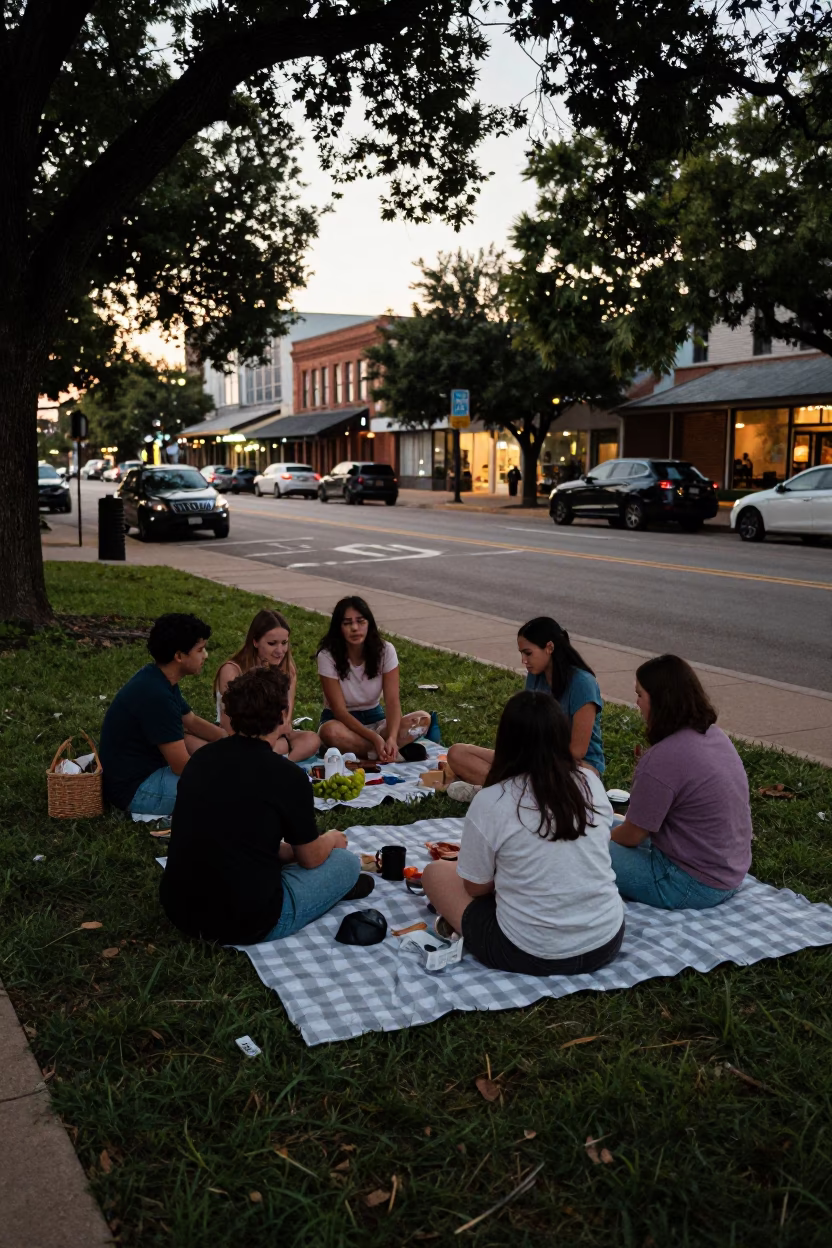 Evening Picnic at The Early Evening Light in Austin in in Austin, Texas, United States