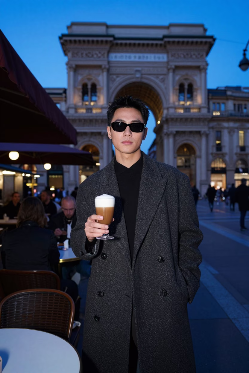 Evening Portrait in Milan at The Last Blue Light Of Evening in in Milan, Italy