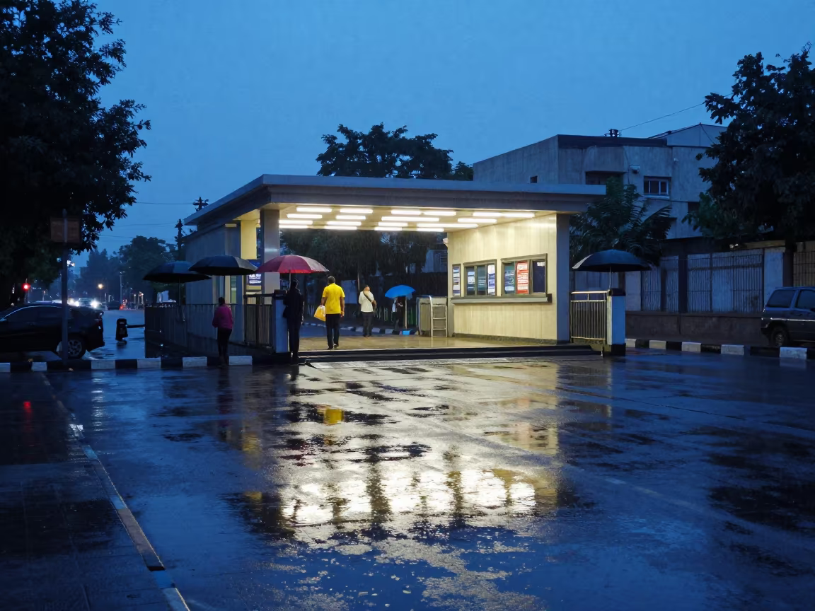 Evening Puddle Reflections Faisalabad Metro Street in outside a metro entrance in Faisalabad