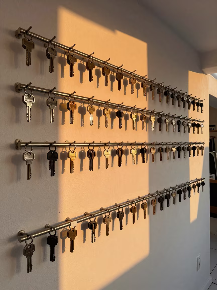 Evening Retail Key Rail in Mykonos Amber Light in inside a retail floor display area in Mykonos