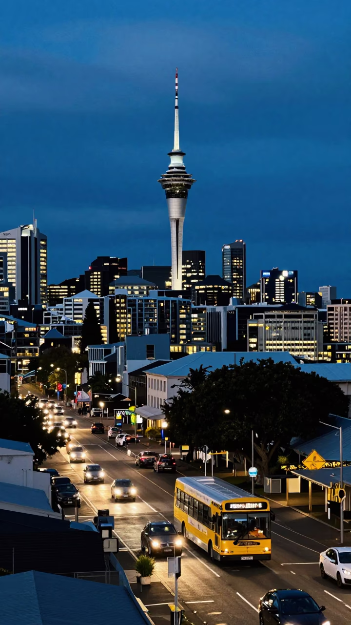 Evening Rush at As City Lights Begin To Glow in Auckland in in Auckland, New Zealand