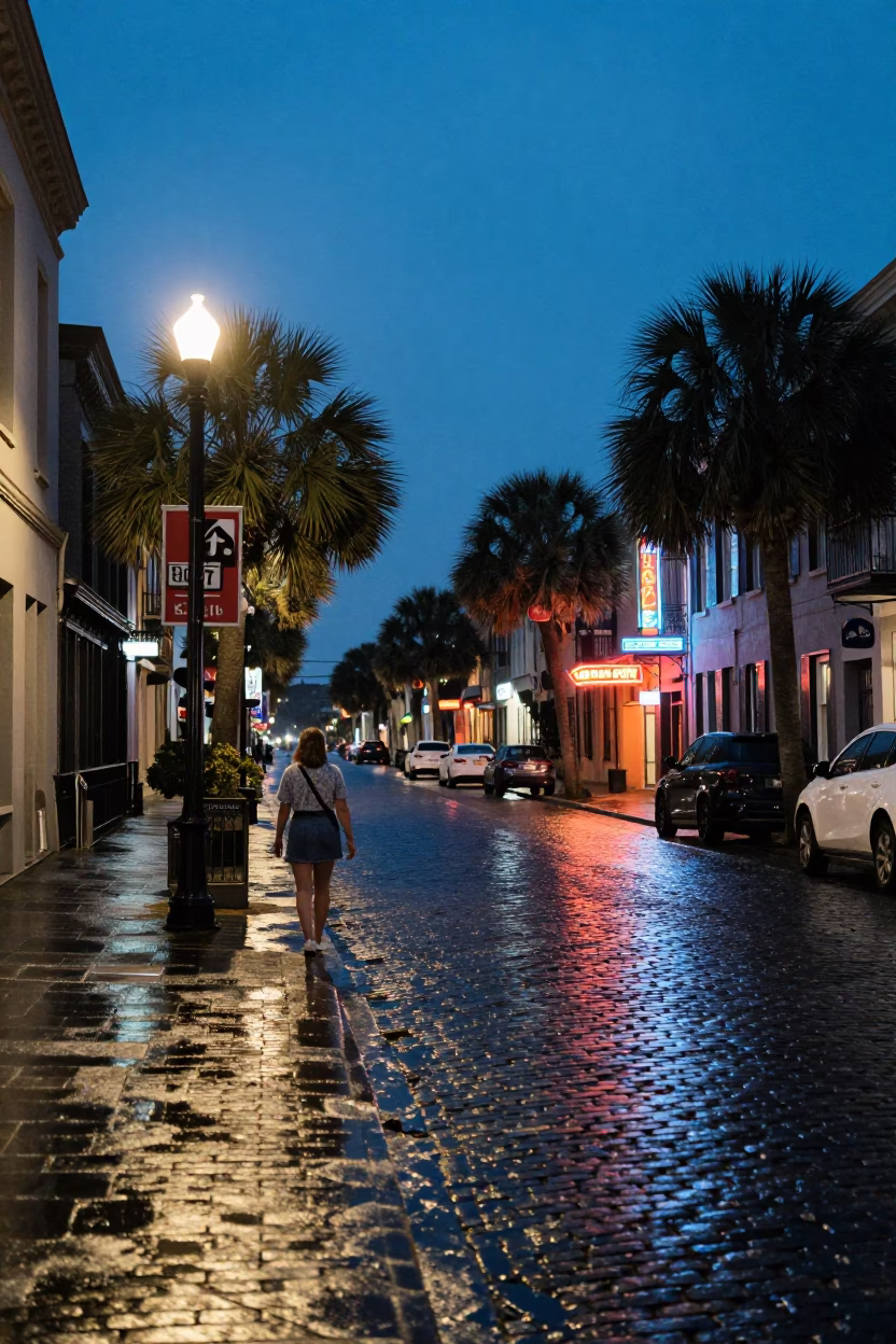 Evening Scene after dark in Charleston in in Charleston, South Carolina, United States