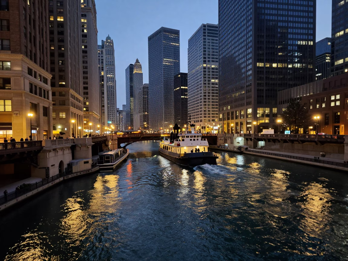 Evening Scene at The Early Evening Light in Chicago in in Chicago, Illinois, United States