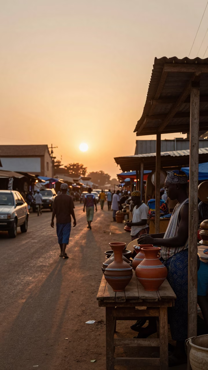 Evening Scene in Accra at As The Sun Drops Toward The Horizon in in Accra, Ghana