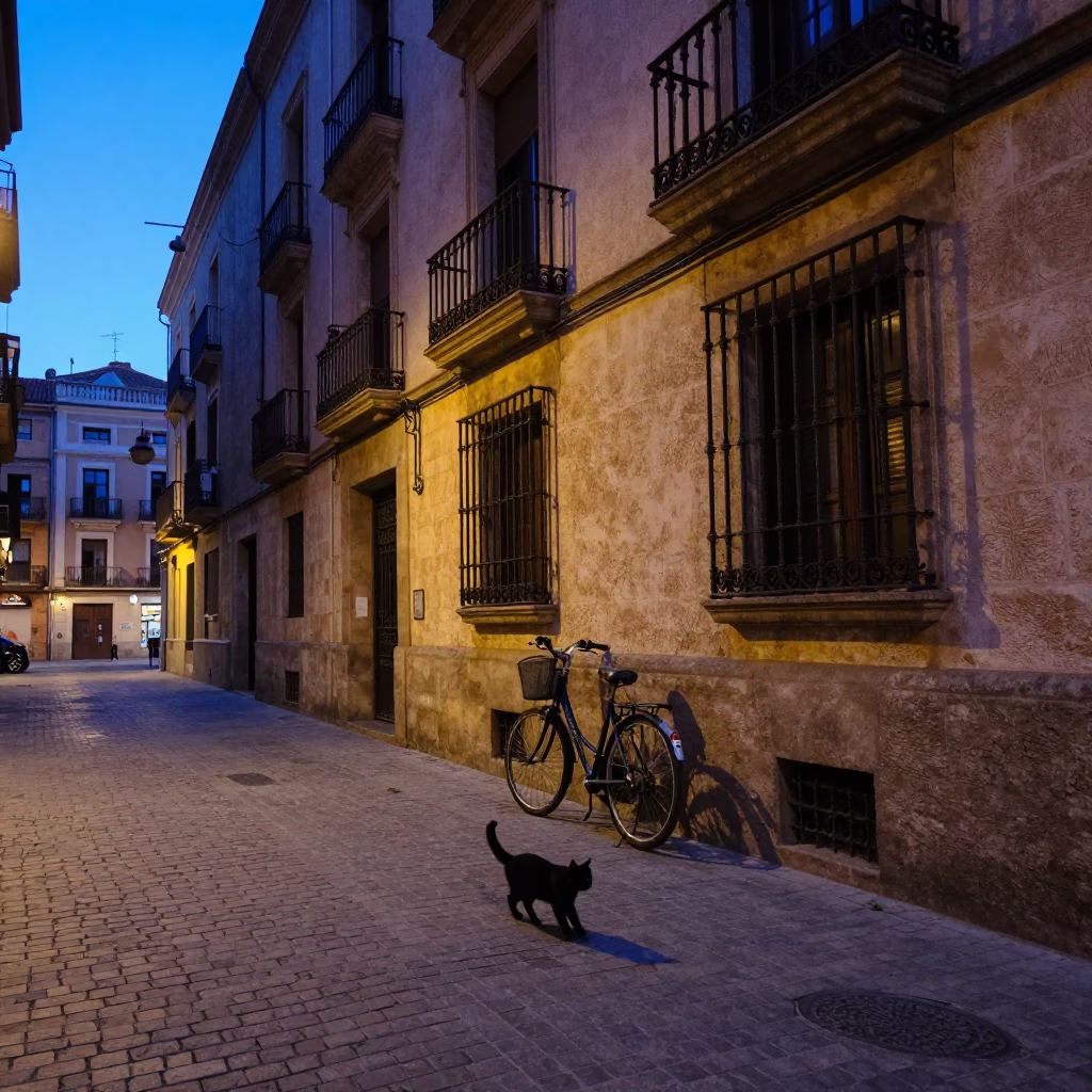 Evening Scene in Barcelona at Indigo Twilight After Sunset in in Barcelona, Spain