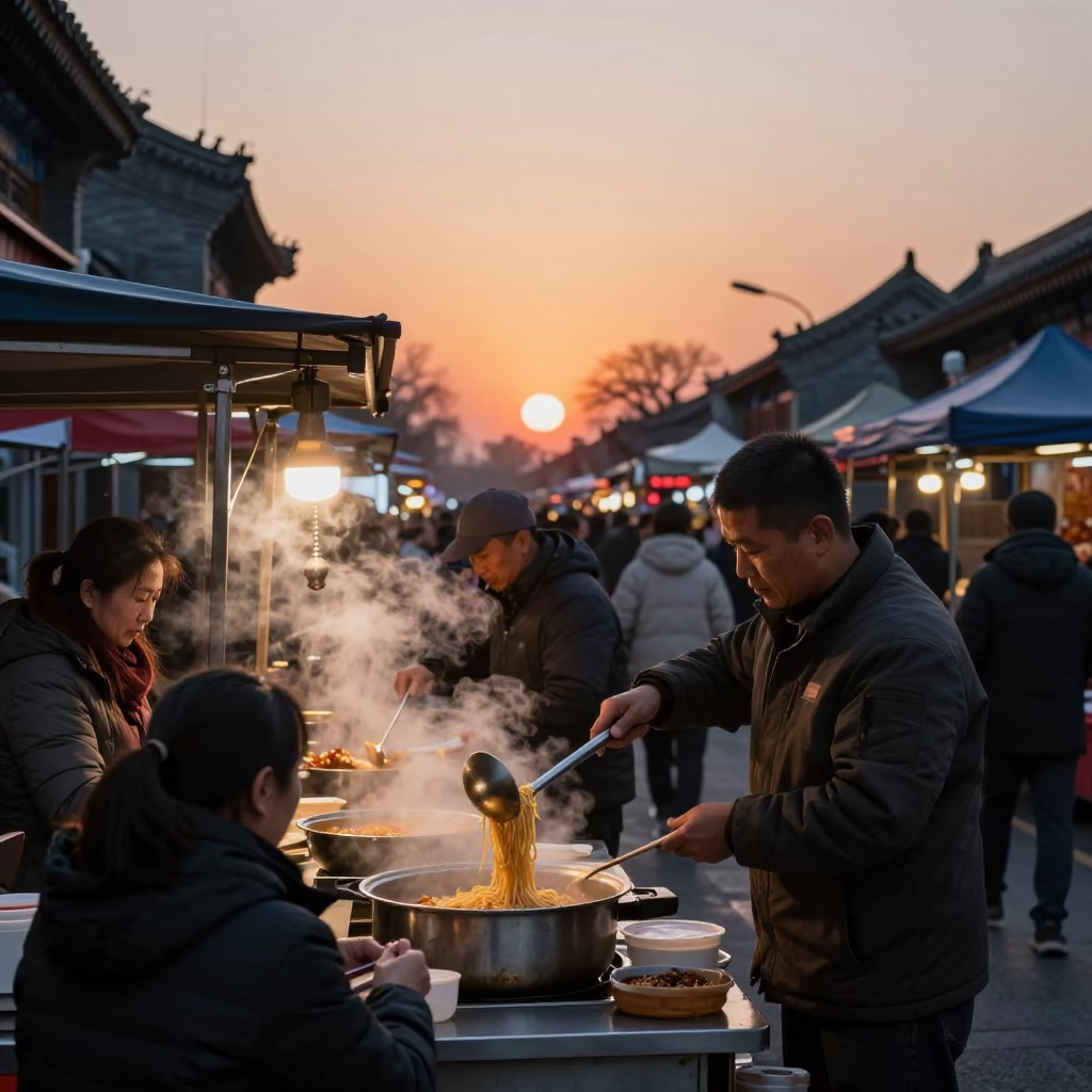 Evening Scene in Beijing at As The Sun Drops Toward The Horizon in in Beijing, China