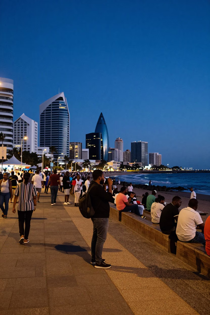 Evening Scene in Durban at Indigo Twilight After Sunset in in Durban, South Africa