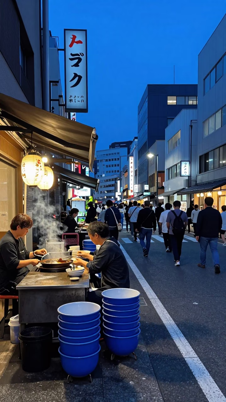 Evening Scene in Fukuoka at The Last Blue Light Of Evening in in Fukuoka, Japan