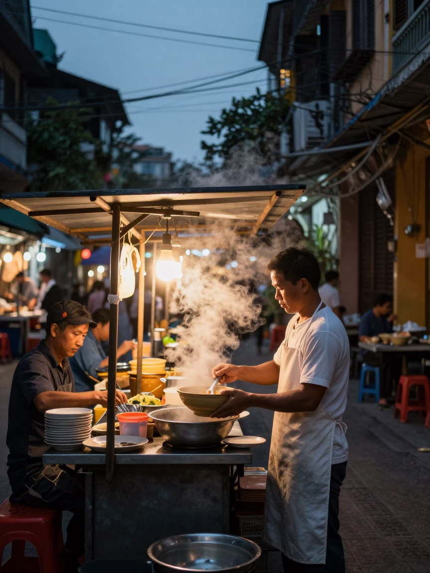 Evening Scene in Hanoi at The Early Evening Light in in Hanoi, Vietnam