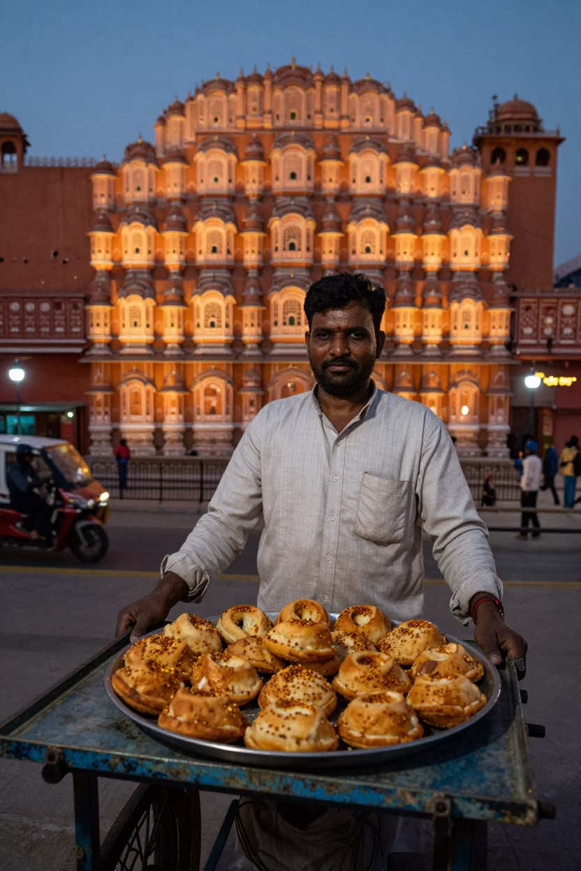 Evening Scene in Jaipur at As City Lights Begin To Glow in in Jaipur, India