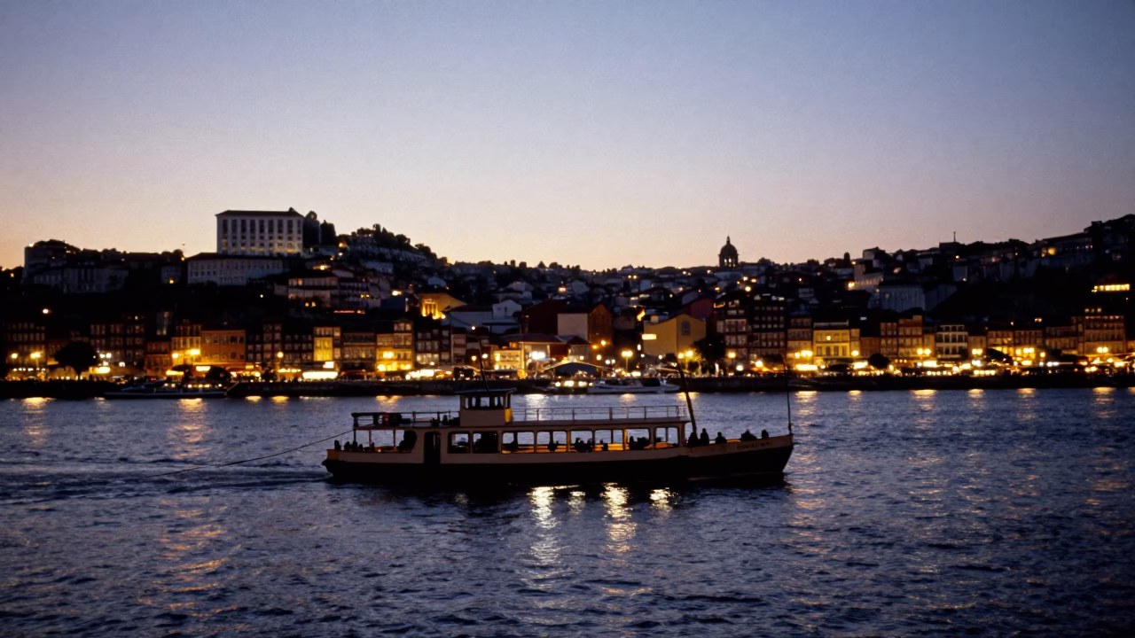 Evening Scene in Lisbon at As City Lights Begin To Glow in in Lisbon, Portugal