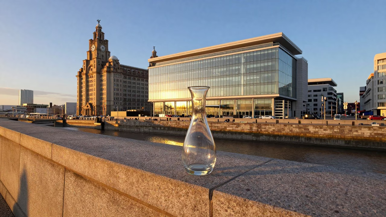 Evening Scene in Liverpool at Honeyed Evening Light in in Liverpool, United Kingdom