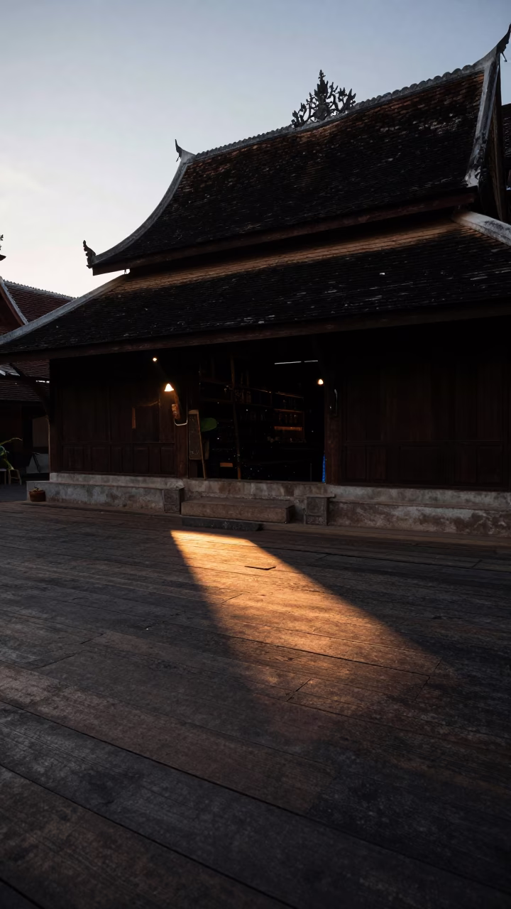 Evening Scene in Luang Prabang at The Early Evening Light in in Luang Prabang, Laos