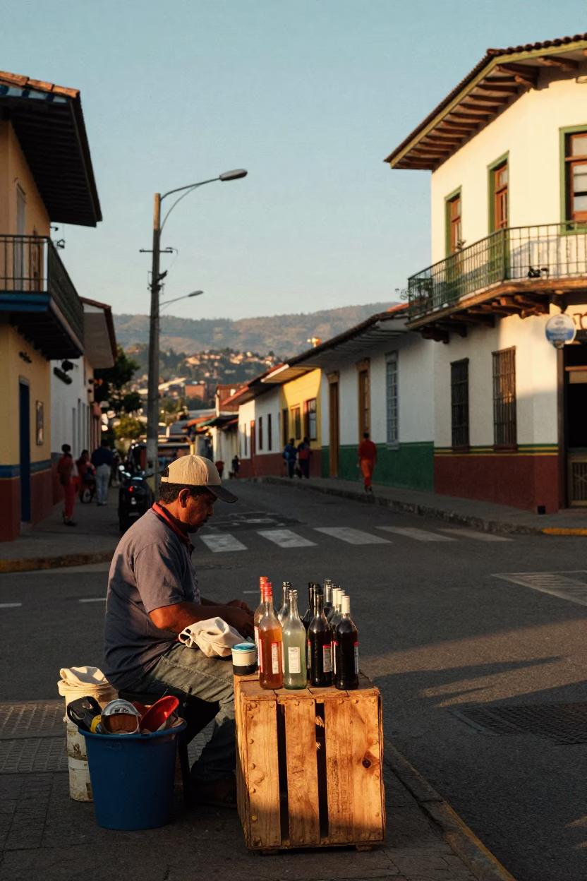 Evening Scene in Medellin at Honeyed Evening Light in in Medellin, Colombia