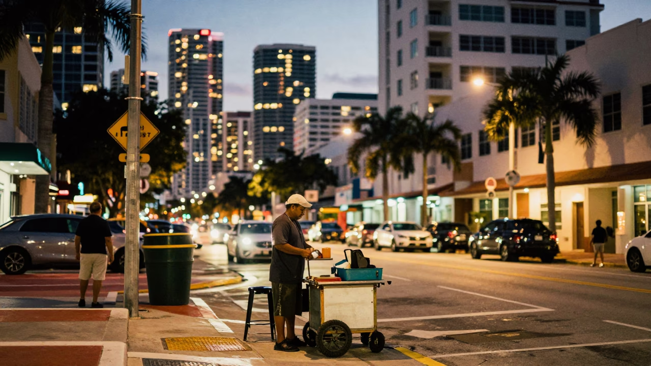 Evening Scene in Miami at As City Lights Begin To Glow in in Miami, Florida, United States