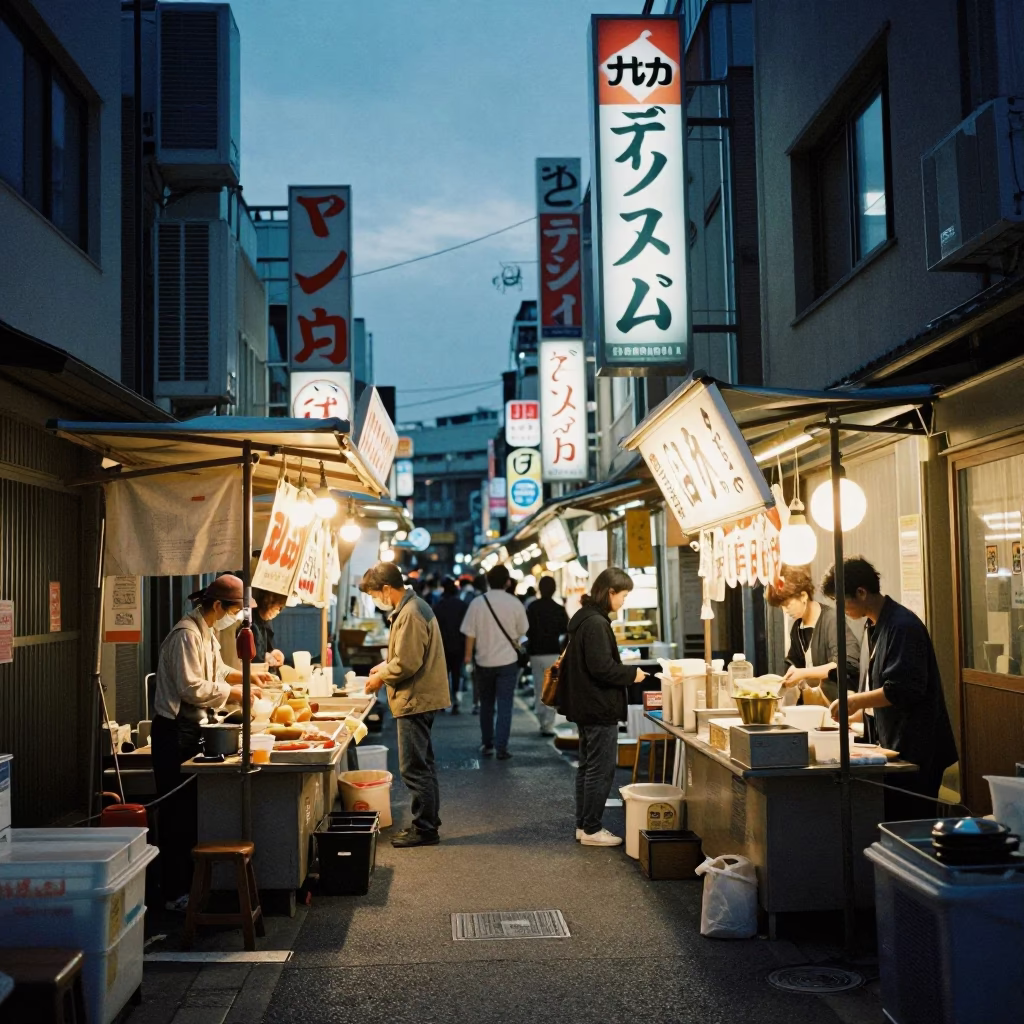 Evening Scene in Osaka at The Early Evening Light in in Osaka, Japan