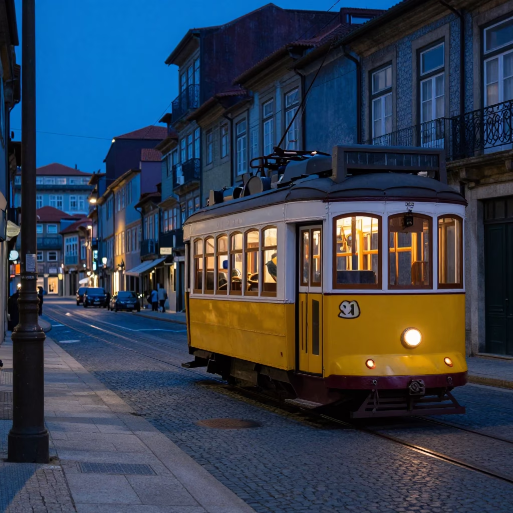 Evening Scene in Porto at The Last Blue Light Of Evening in in Porto, Portugal