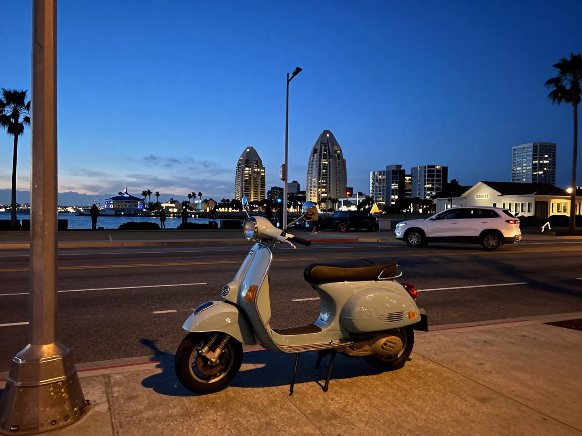 Evening Scene in San Diego at The Last Blue Light Of Evening in in San Diego, California, United States