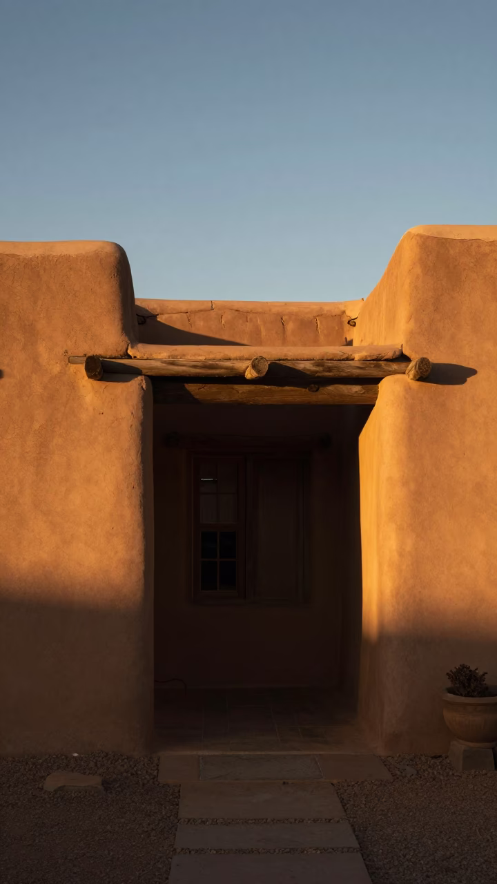 Evening Scene in Santa Fe at Honeyed Evening Light in in Santa Fe, New Mexico, United States