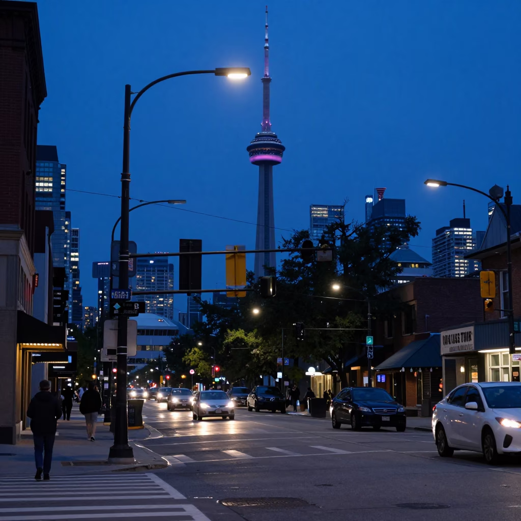 Evening Scene in Toronto at The Last Blue Light Of Evening in in Toronto, Ontario, Canada