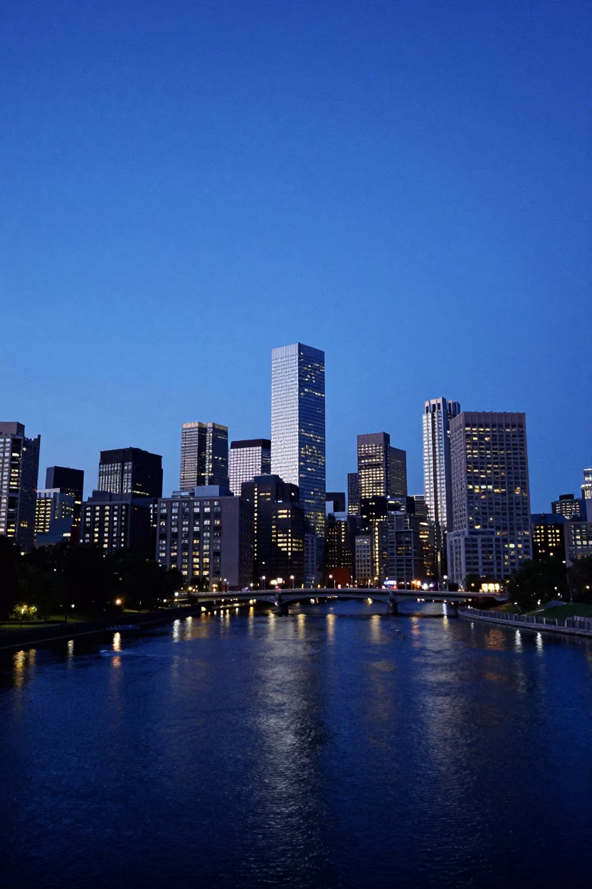Evening Skyline in Boston at The Last Blue Light Of Evening in in Boston, Massachusetts, United States