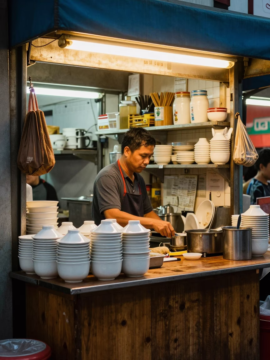 Evening Stall in Singapore at The Early Evening Light in in Singapore, Singapore