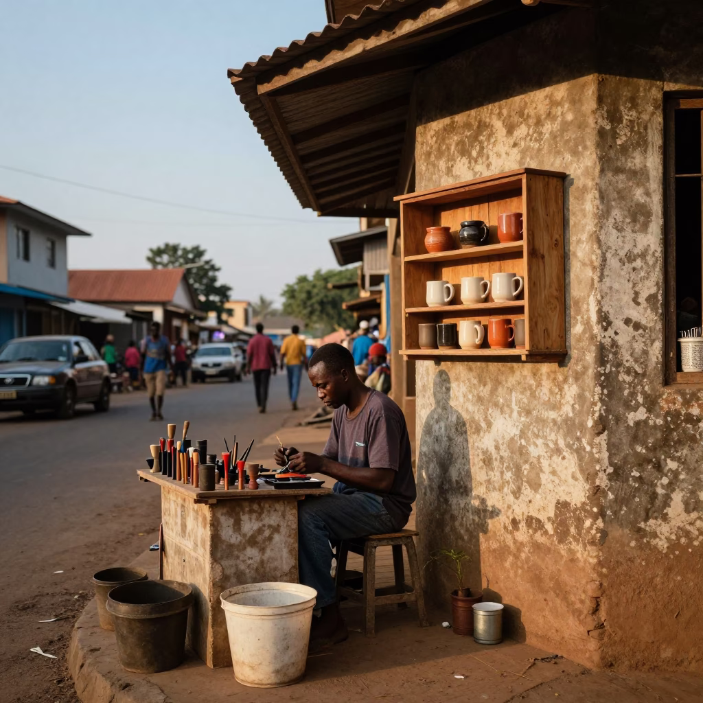 Evening Street Corner in Accra Ghana with Local Artisan Tools in in Accra, Ghana