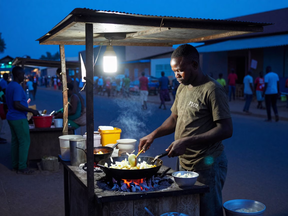 Evening Street Food Stall in Dakar Senegal with Skillet and Twine Details in in Dakar, Senegal