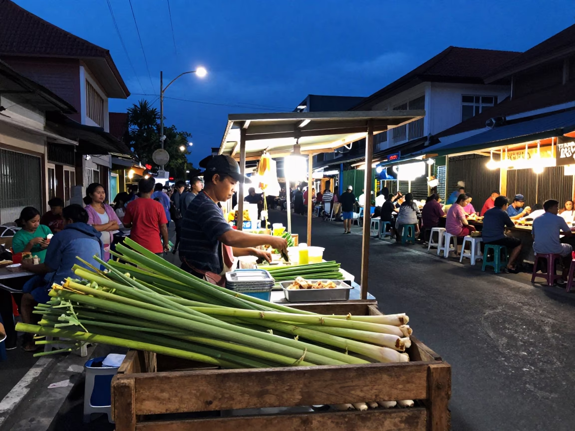 Evening Street Food Stall in Denpasar Bali with Lemongrass and Local Dining in in Denpasar, Indonesia