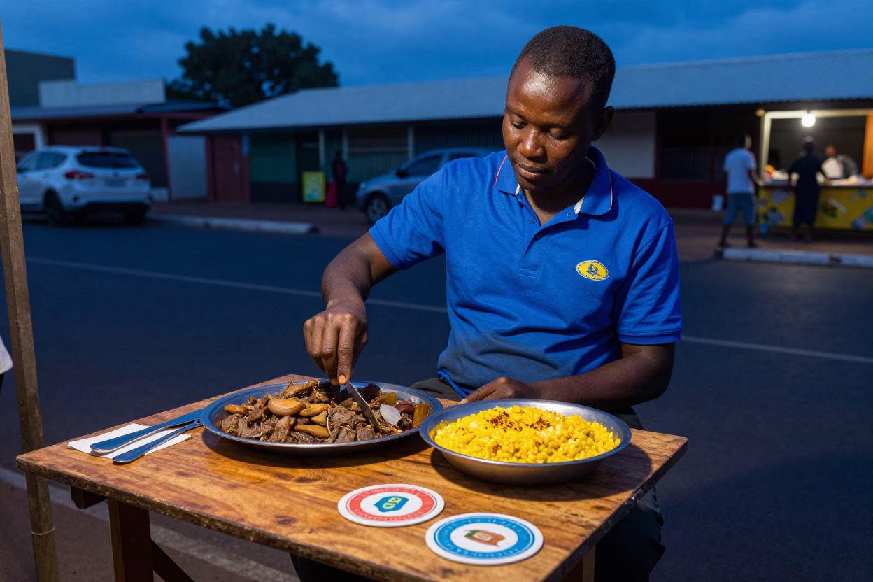 Evening Street Food Vendor in Durban South Africa with Cutlery and Coaster in in Durban, South Africa