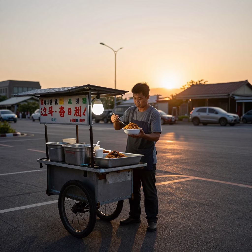 Evening street food vendor serving spicy chaat with tamarind chutney in Tainan Taiwan in in Tainan, Taiwan