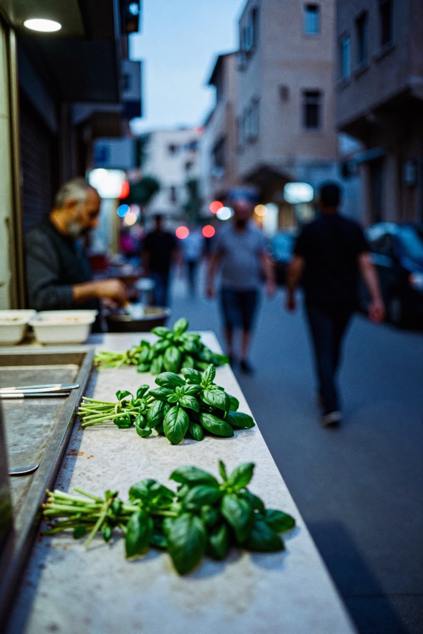 Evening Street Life in Beirut Lebanon with Basil and Cutlery in in Beirut, Lebanon