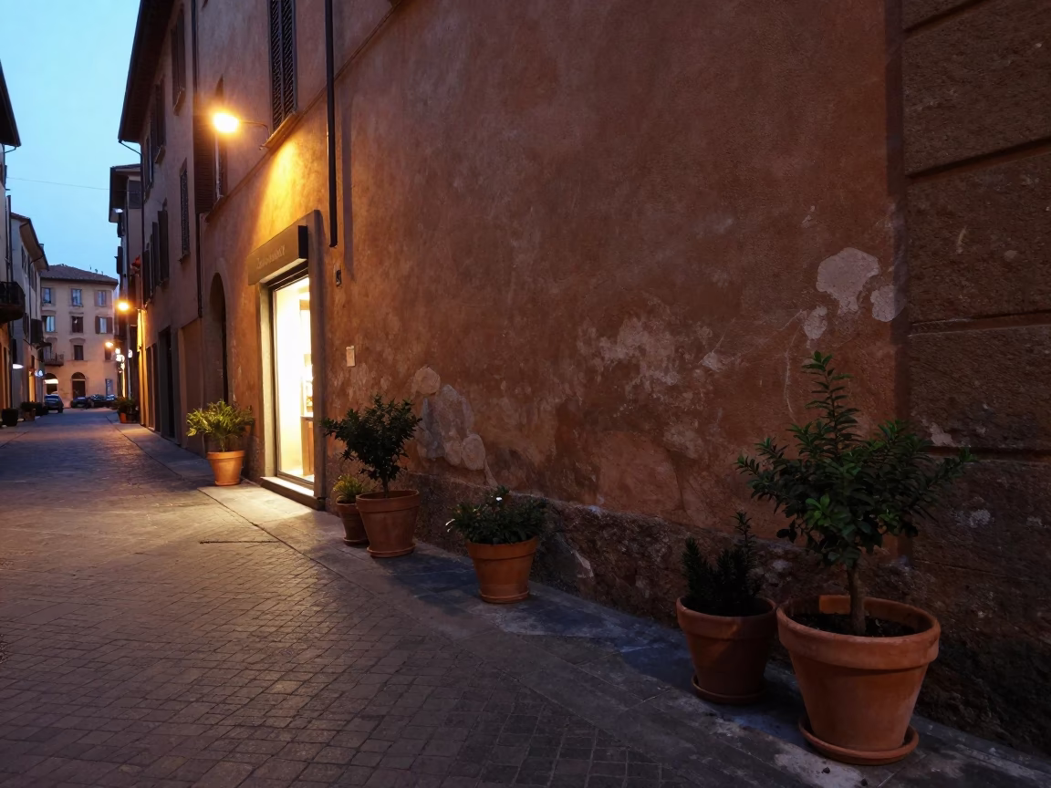 Evening Street Life in Bologna Italy with Terracotta Pots and Urban Architecture in in Bologna, Italy
