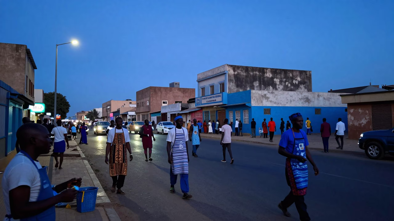 Evening Street Life in Dakar Senegal with Traditional Aprons and Coastal Promenade in in Dakar, Senegal